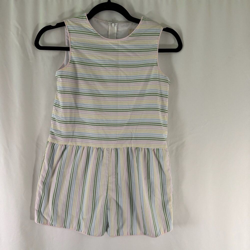 Beaufort Bonnet Romper Girls 10 White Pink Striped Sleeveless Zip Back Cotton Bl